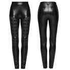 PUNK RAVE Women's Punk Mesh Splice Multi Buckle Strap Leggings