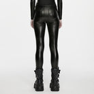 PUNK RAVE Women's Punk Mesh Splice Multi Buckle Strap Leggings