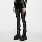 PUNK RAVE Women's Punk Mesh Splice Multi Buckle Strap Leggings