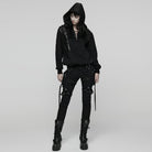 PUNK RAVE Women's Punk Mesh Splice Pants with Detachable Leg Bags
