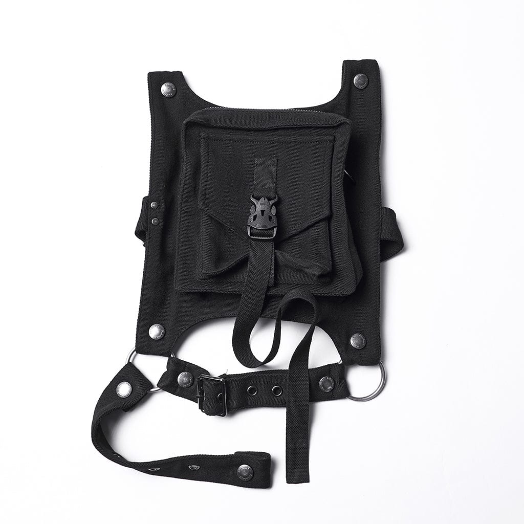 PUNK RAVE Women's Punk Mesh Splice Pants with Detachable Leg Bags