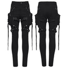 PUNK RAVE Women's Punk Mesh Splice Pants with Detachable Leg Bags
