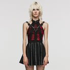 PUNK RAVE Women's Punk Mesh Splice Ripped Dress