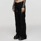 PUNK RAVE Women's Punk Mesh Splice Ripped Straight Pants