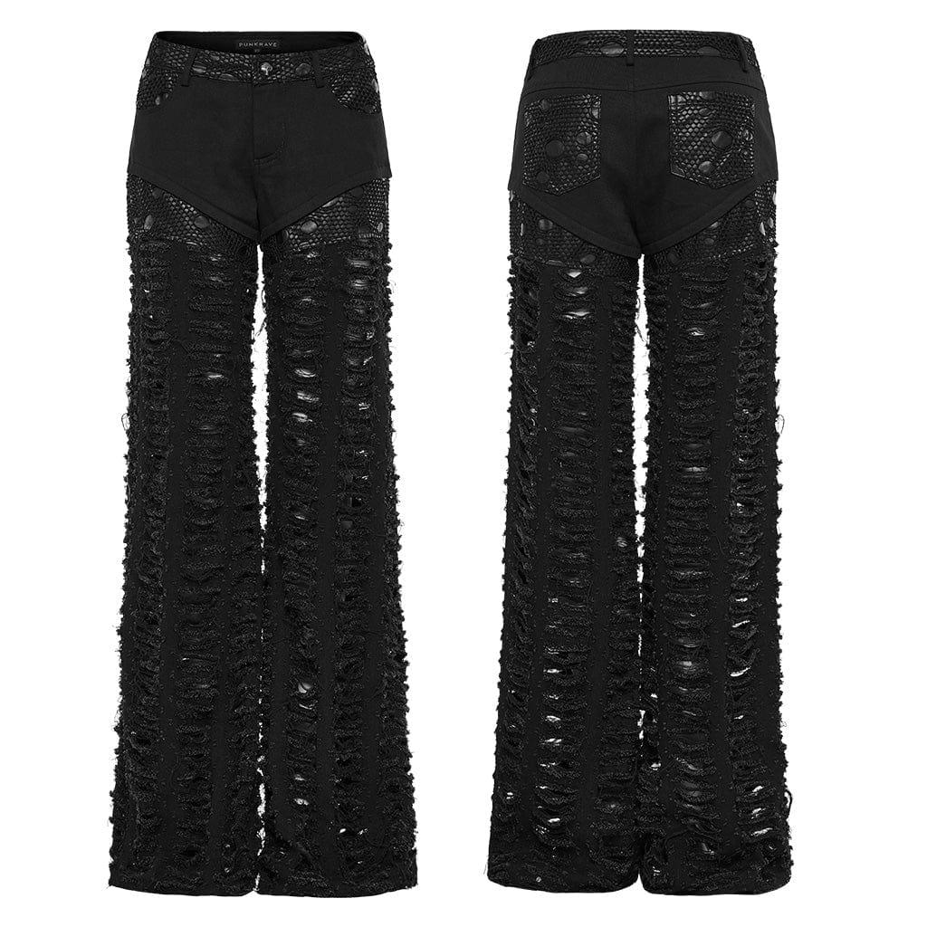 PUNK RAVE Women's Punk Mesh Splice Ripped Straight Pants