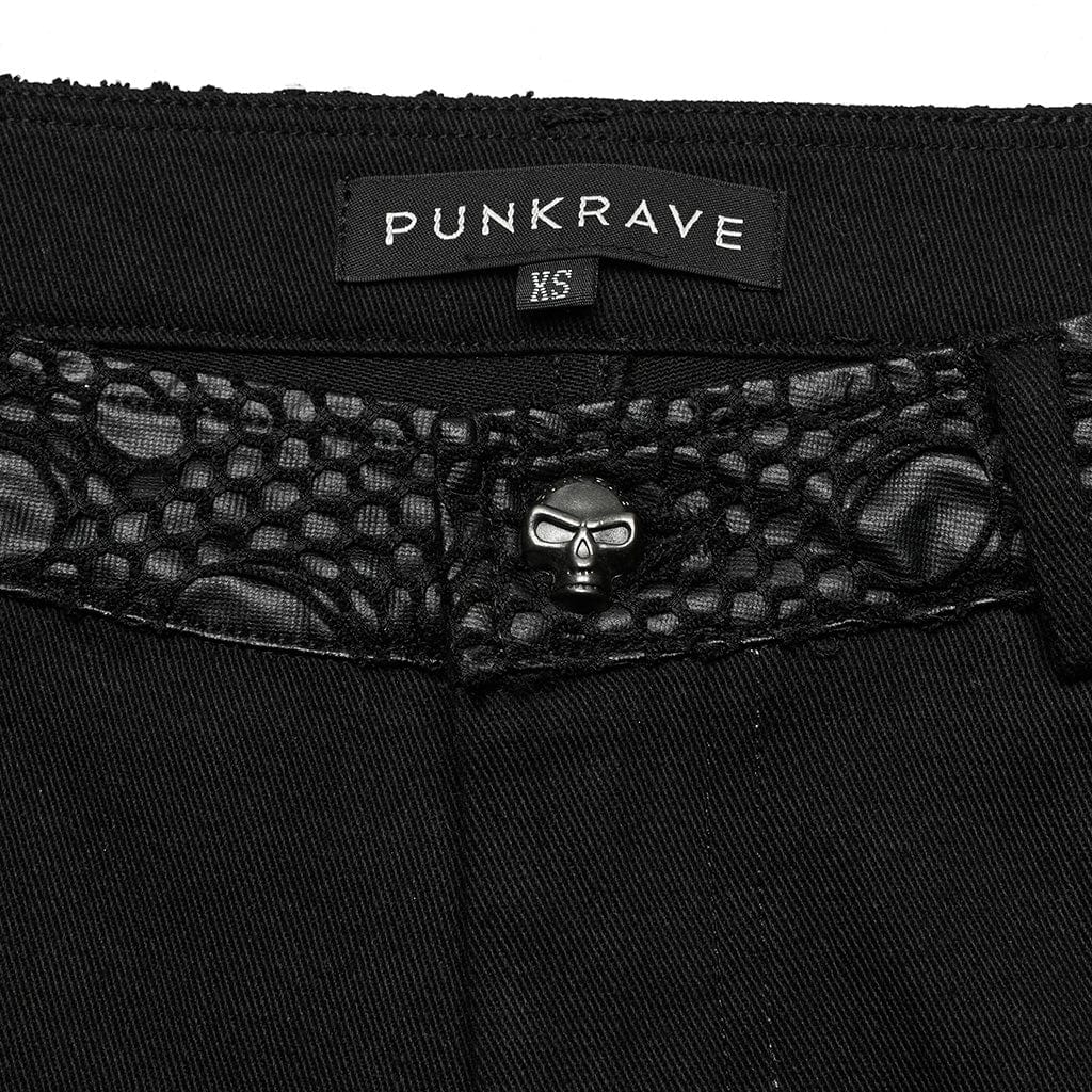 PUNK RAVE Women's Punk Mesh Splice Ripped Straight Pants