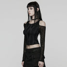 PUNK RAVE Women's Punk Mesh Splice Ruched Off-shoulder Top