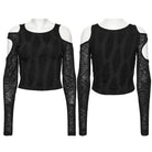 PUNK RAVE Women's Punk Mesh Splice Ruched Off-shoulder Top