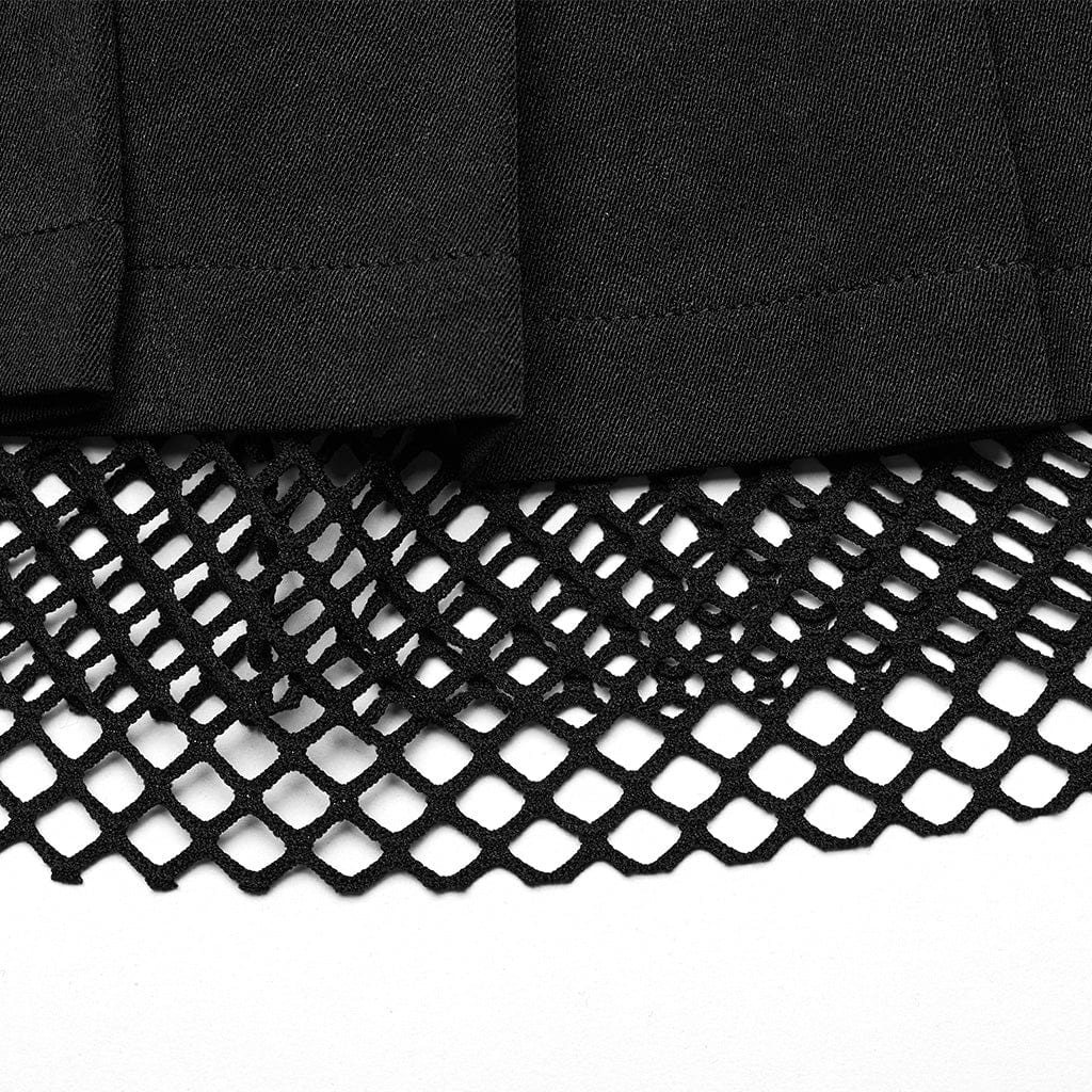 PUNK RAVE Women's Punk Mesh Splice Straps Pleated Skirt