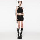 PUNK RAVE Women's Punk Mesh Splice Zipper Skirt Black