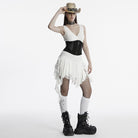 PUNK RAVE Women's Punk Mesh Splice Zipper Underbust Corset