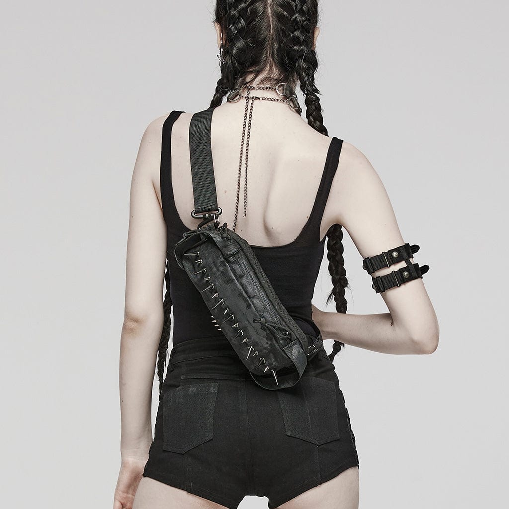 PUNK RAVE Women's Punk Military Style Rivets Shoulder Bag