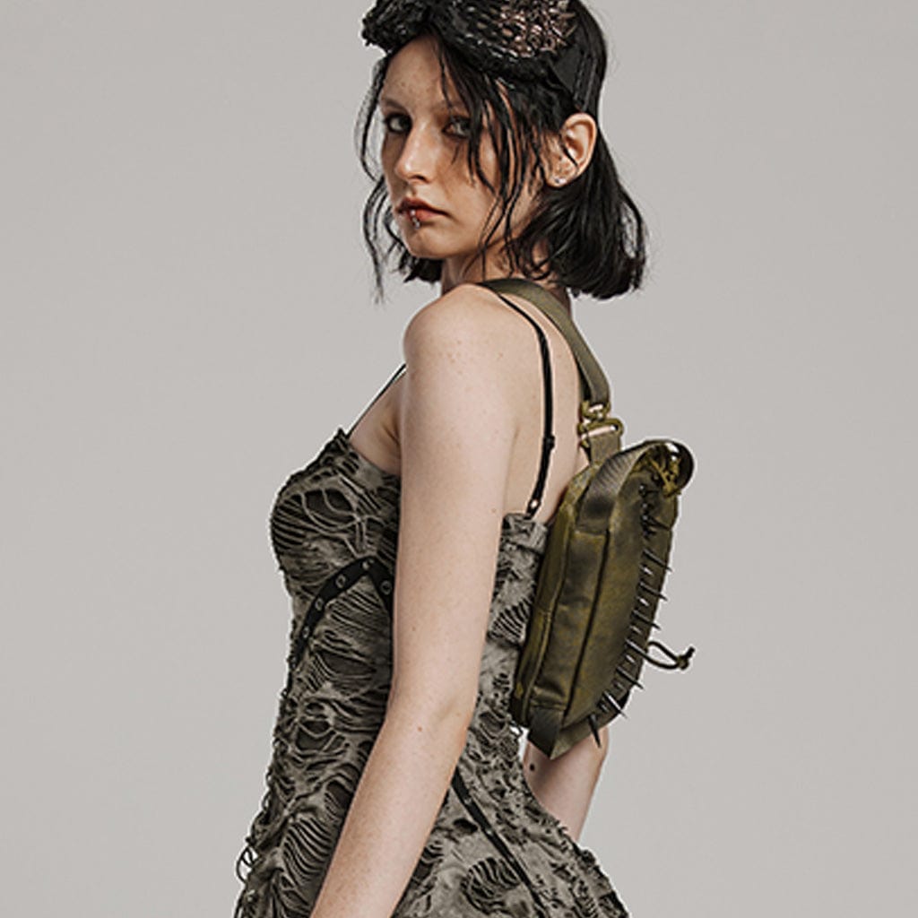 PUNK RAVE Women's Punk Military Style Rivets Shoulder Bag