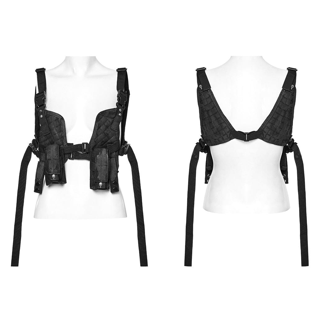 PUNK RAVE Women's Punk Military Style Skull Harness with Pockets
