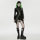 PUNK RAVE Women's Punk Multi Pockets Chained Turn-down Collar Jacket
