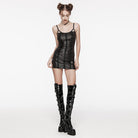 PUNK RAVE Women's Punk Nailed Lace-up Slip Dress Black