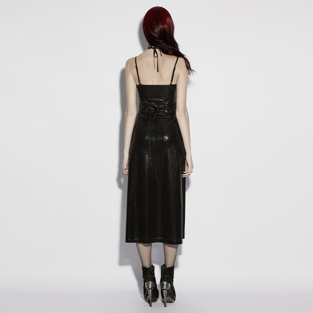 PUNK RAVE Women's Punk Pentacle Side Slit Slip Dress Black