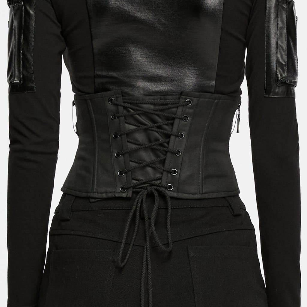 PUNK RAVE Women's Punk Pin Side Zipper Lace-up Underbust Corset