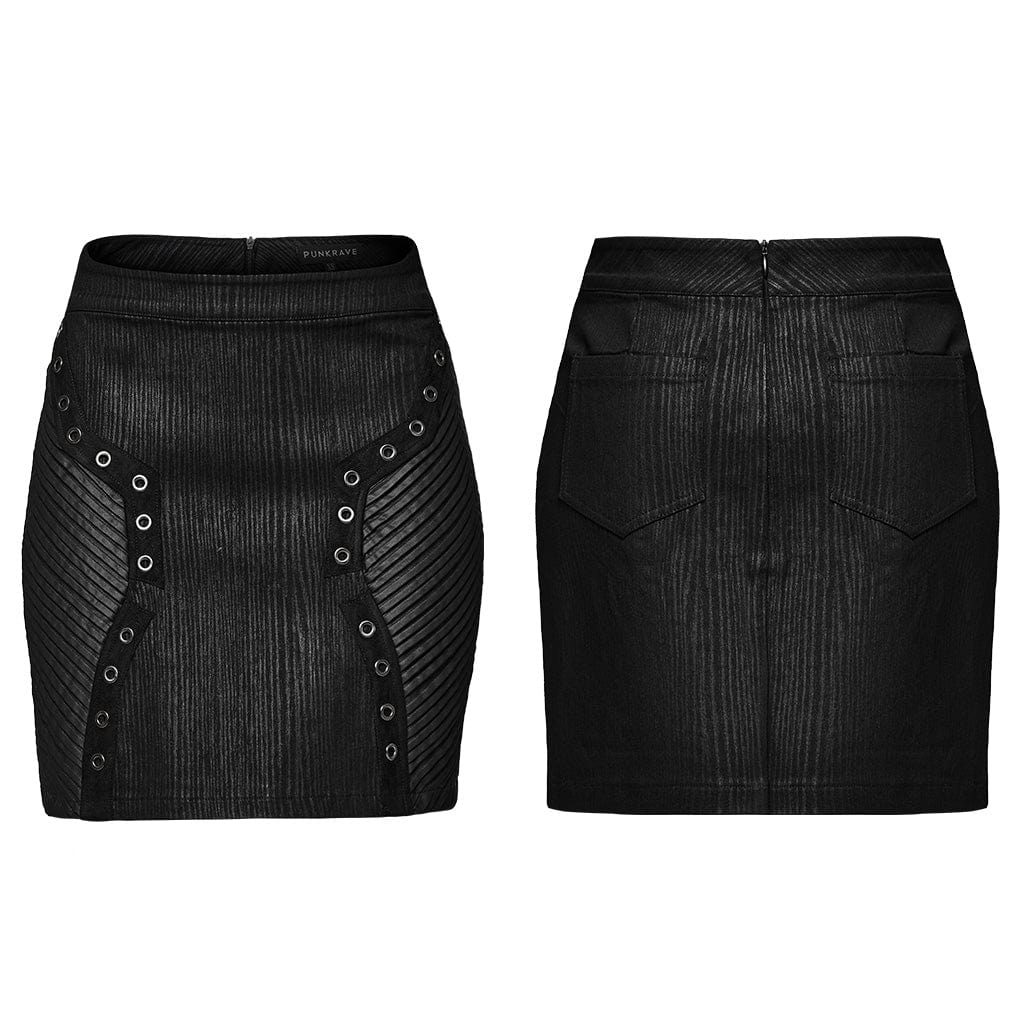 PUNK RAVE Women's Punk Pleated Eyelet Skirt