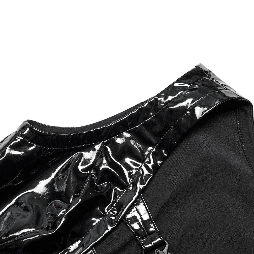 PUNK RAVE Women's Punk Plunging Buckles Patent Leather Vest