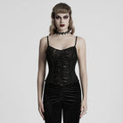 PUNK RAVE Women's Punk Plunging Lace Splice Tank Top