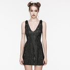 PUNK RAVE Women's Punk Plunging Mesh Splice Dress