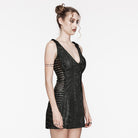 PUNK RAVE Women's Punk Plunging Mesh Splice Dress