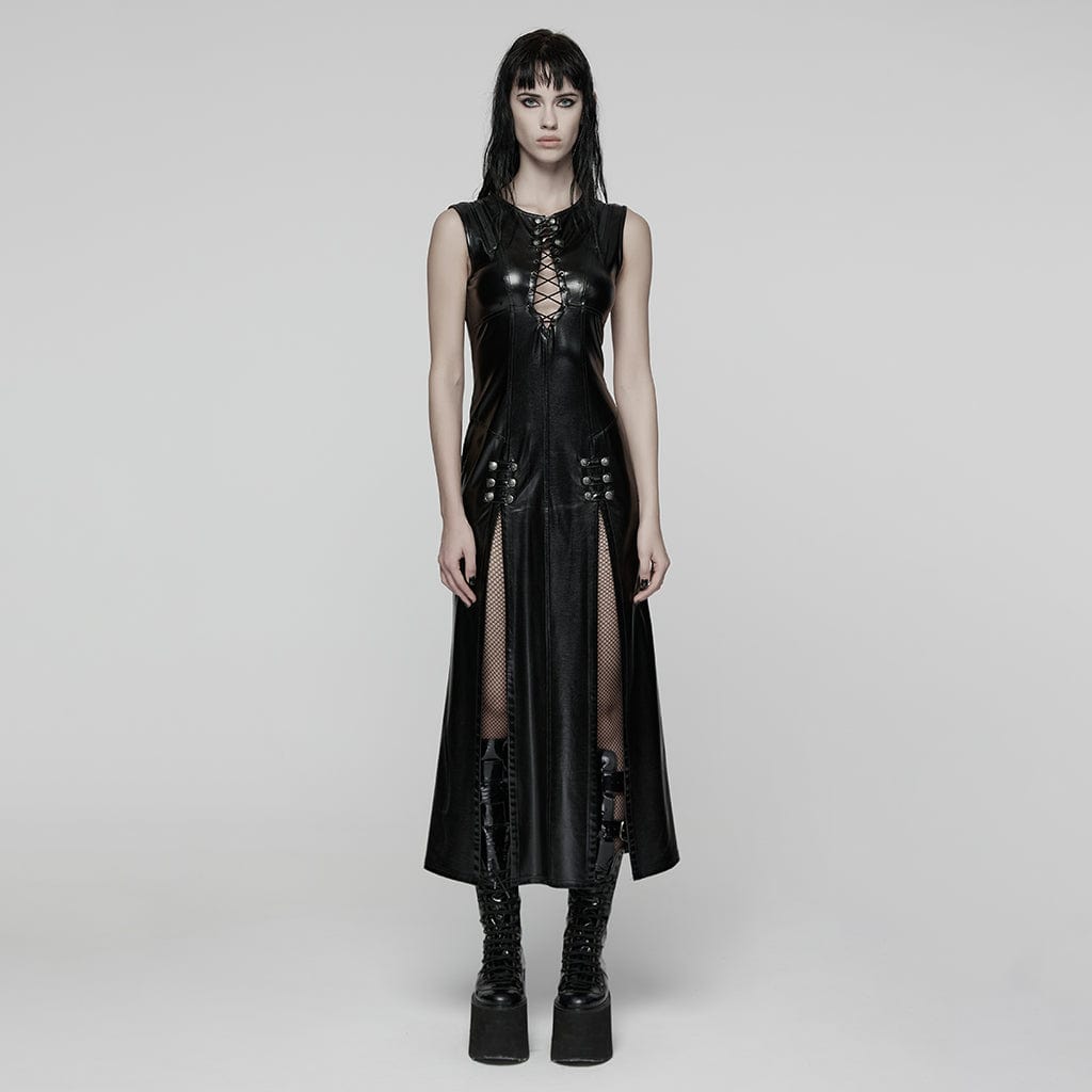 Women's Punk Plunging Split Lace-up Dress – Punk Design