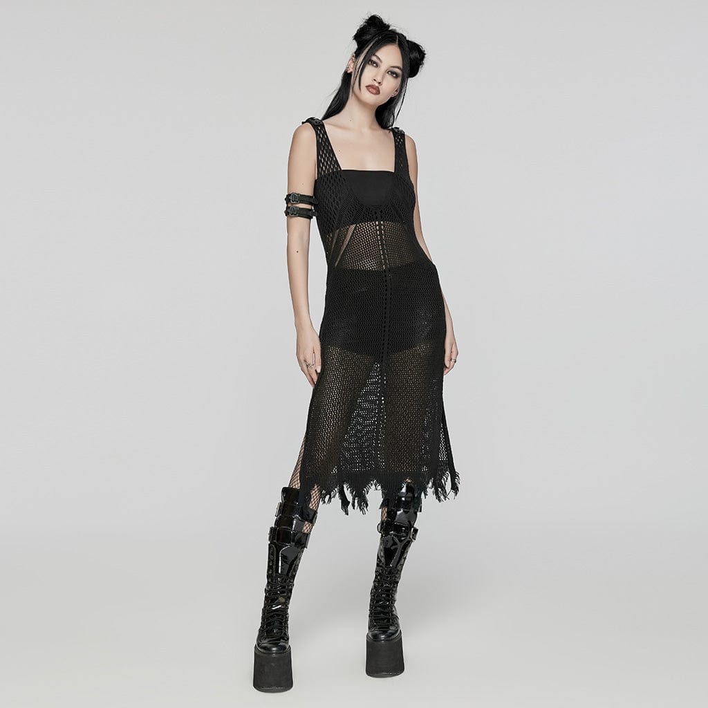 PUNK RAVE Women's Punk Plunging Unedged Mesh Honeymoon Dress