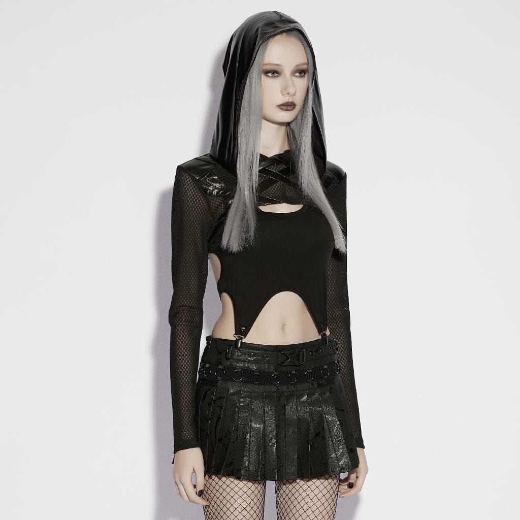 PUNK RAVE Women's Punk Pullover Sheer Hooded Cape