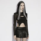 PUNK RAVE Women's Punk Pullover Sheer Hooded Cape