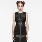 PUNK RAVE Women's Punk Ribbed Mesh Splice Tank Top