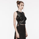 PUNK RAVE Women's Punk Ribbed Mesh Splice Tank Top