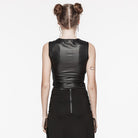 PUNK RAVE Women's Punk Ribbed Mesh Splice Tank Top