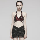 PUNK RAVE Women's Punk Ring Eyelet Halter Bustier Maroon