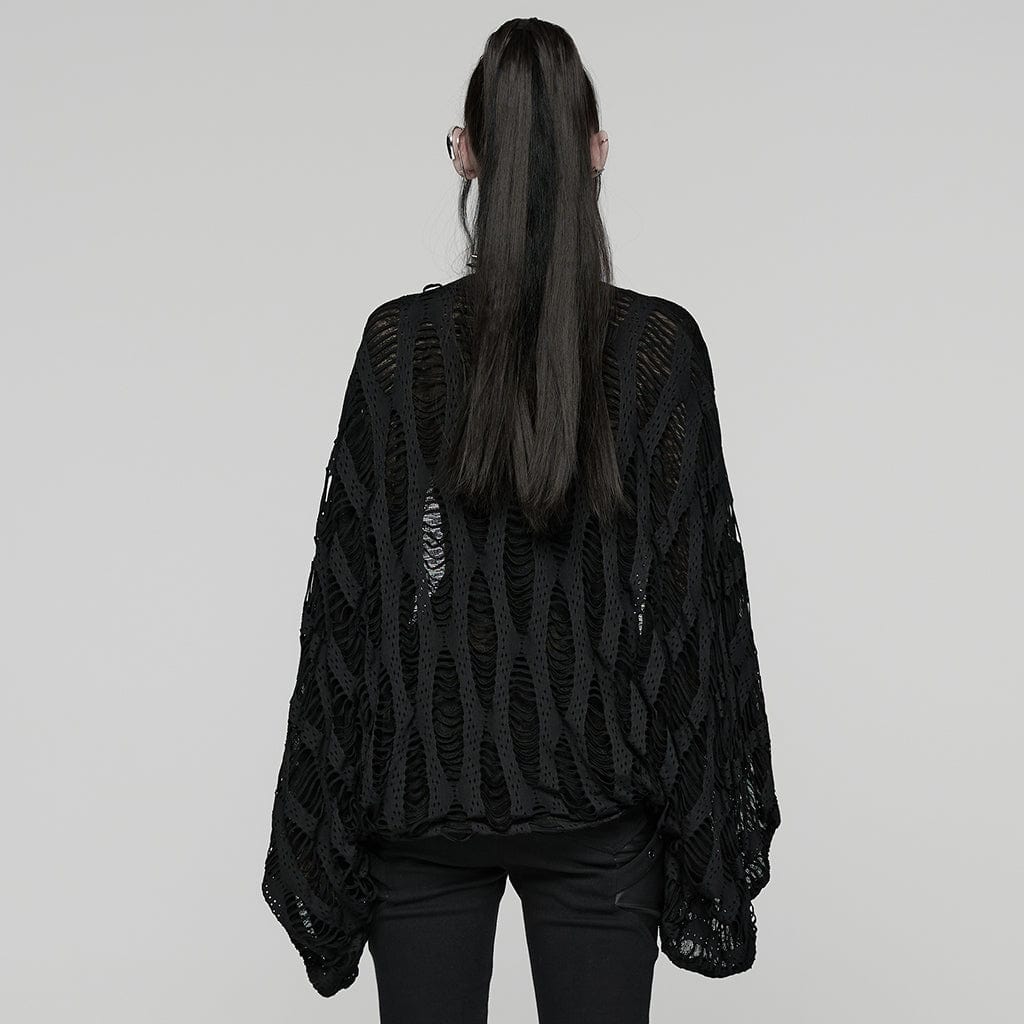 PUNK RAVE Women's Punk Ripped Batwing Sleeved Cardigan