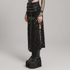 PUNK RAVE Women's Punk Ripped Buckle Lace-Up Long Skirt