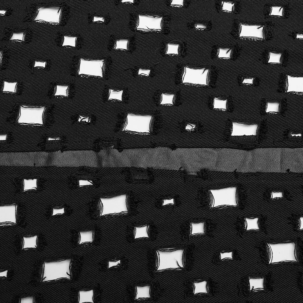 PUNK RAVE Women's Punk Ripped Buckle Lace-Up Long Skirt