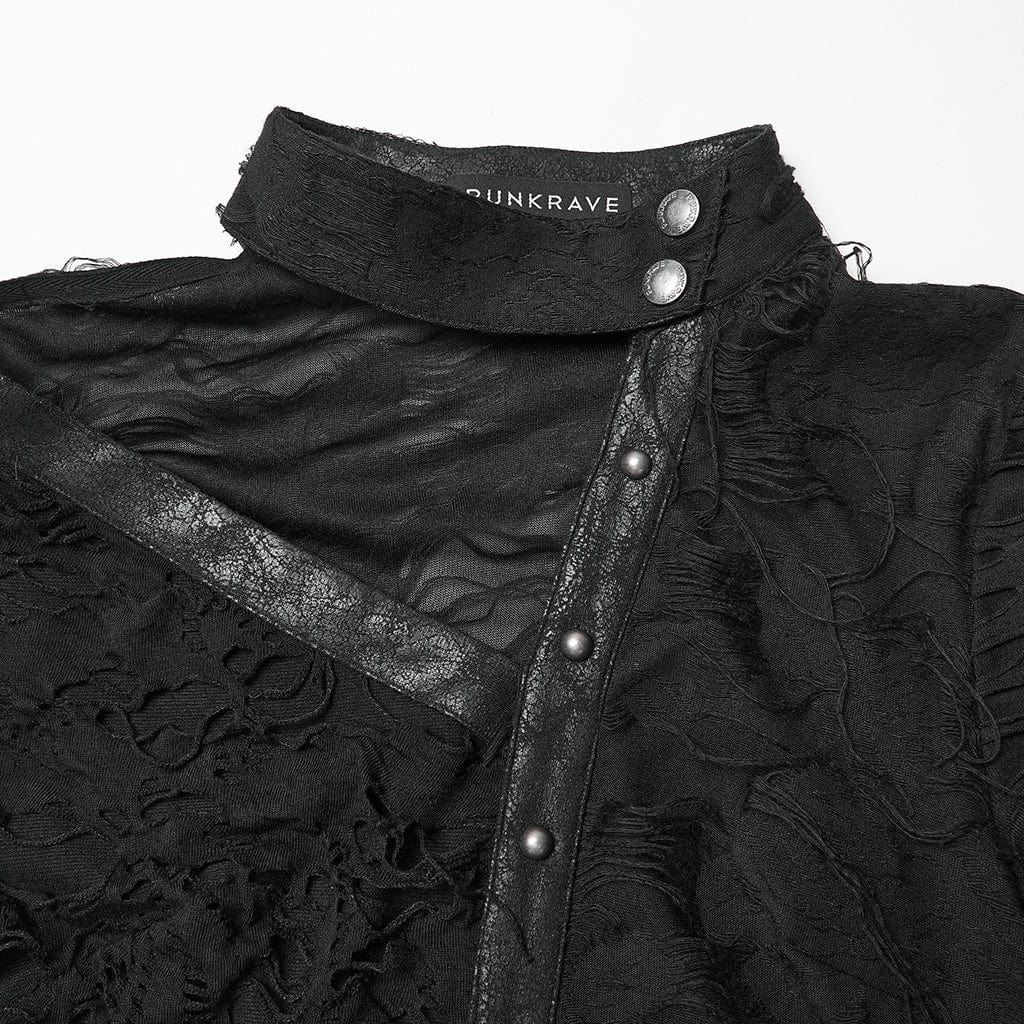 PUNK RAVE Women's Punk Ripped Cutout Buckle-up Strappy Long Sleeve Dress