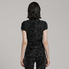 PUNK RAVE Women's Punk Ripped Distressed Short Sleeved Shirt Black