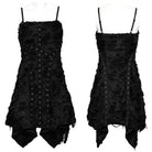 PUNK RAVE Women's Punk Ripped Eyelet Irregular Slip Dress Black