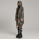 PUNK RAVE Women's Punk Ripped Eyelet Ruffled Distressed Coat with Hood