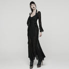 PUNK RAVE Women's Punk Ripped Lace-up Halterneck Long Sleeve Dress