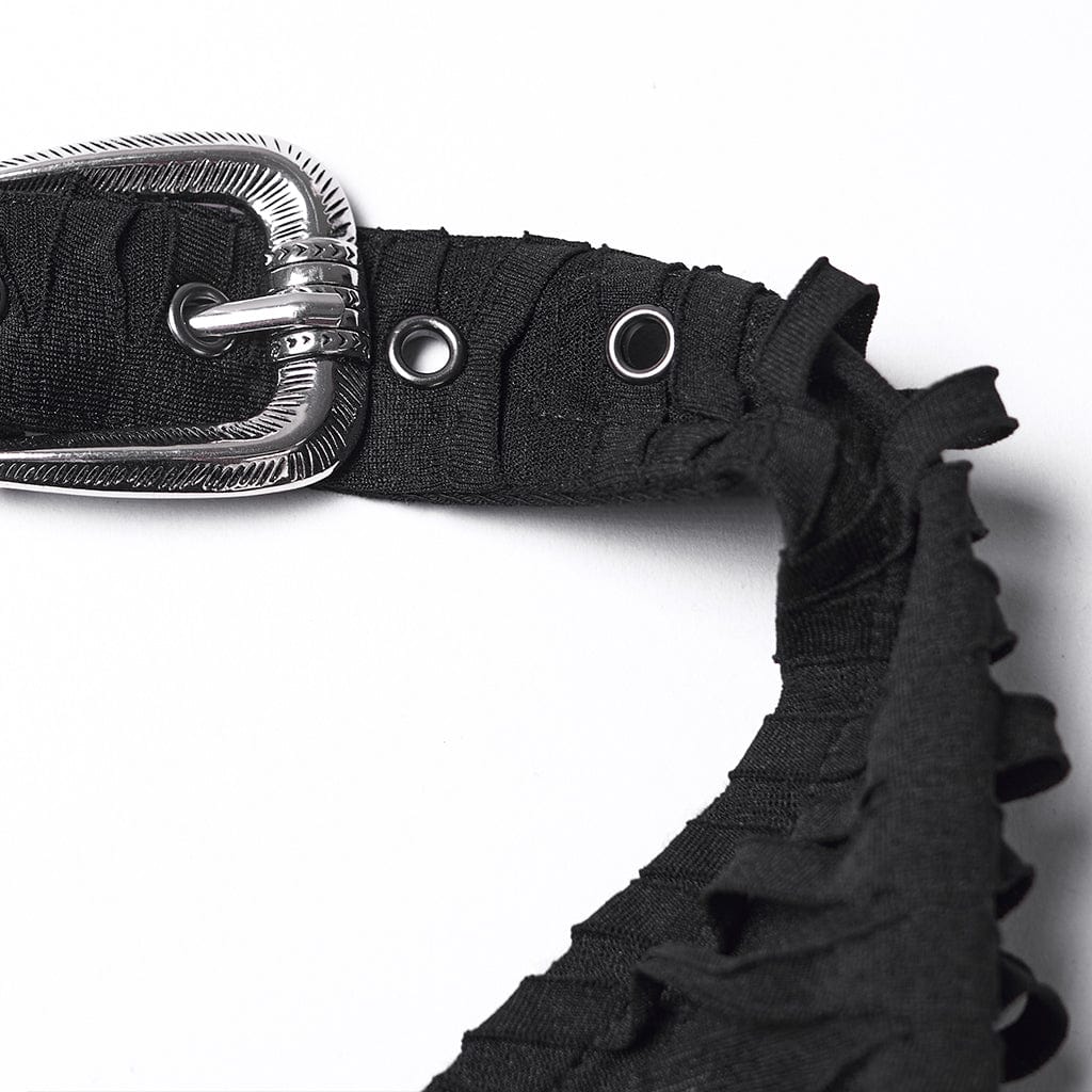 PUNK RAVE Women's Punk Ripped Lace-up Halterneck Long Sleeve Dress