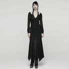 PUNK RAVE Women's Punk Ripped Lace-up Halterneck Long Sleeve Dress