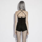 PUNK RAVE Women's Punk Ripped Mesh Lace-up Shorts
