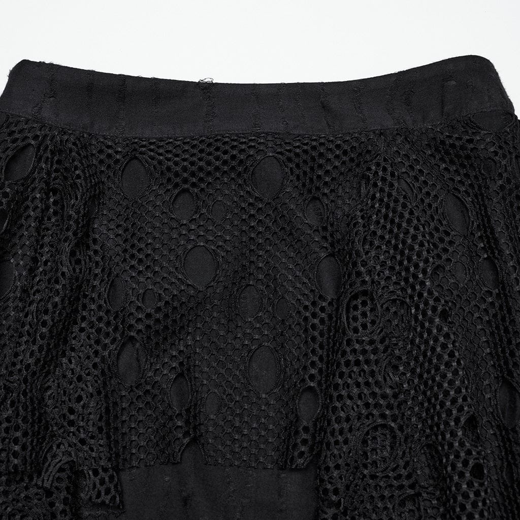 PUNK RAVE Women's Punk Ripped Mesh Splice Fishtail Skirt