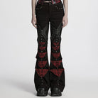 PUNK RAVE Women's Punk Ripped Mesh Splice Plaid Patch Flared Pants