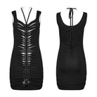 PUNK RAVE Women's Punk Ripped Mesh Splice Slip Dress