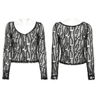 PUNK RAVE Women's Punk Ripped Sheer Mesh T-shirt